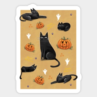 Halloween cute black cat and spooky pumpkin. Sticker